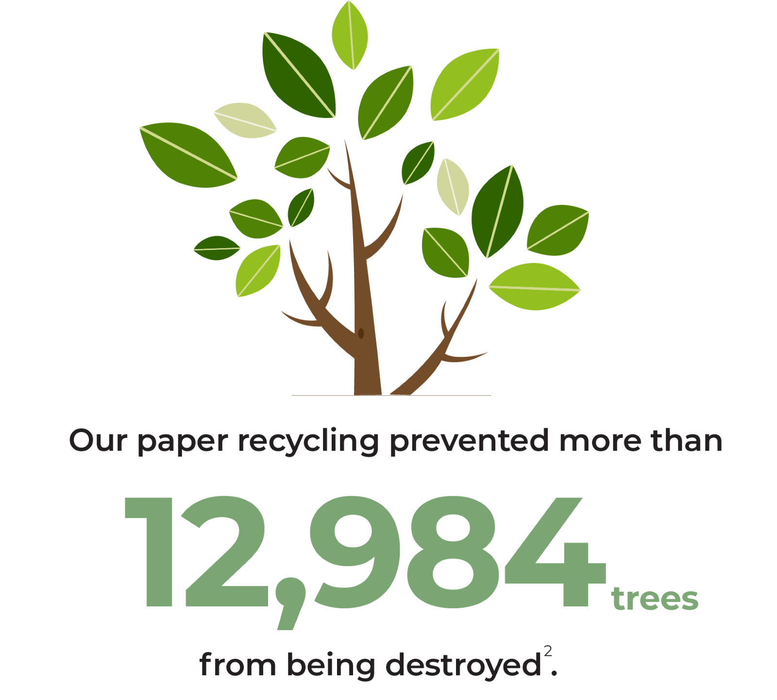 Paper recycling prevented 12,984 trees from being destroyed